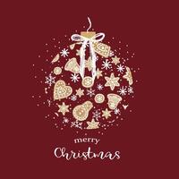 new year christmas toy greeting card with gingerbread. template with cute elements for design vector