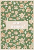 new year christmas card on a green background. template with cute elements for design vector
