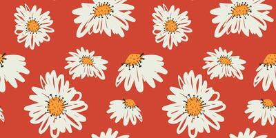 A delicate and abstract floral pattern featuring chamomiles on a red background. Perfect for paper, fabric, or digital projects. vector