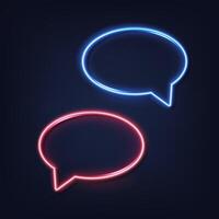 Neon speech bubbles. Red and blue thinking comic bubbles with space for text on the transparent background, chat boxes. Neon light sign glowing frame. versus concept vector