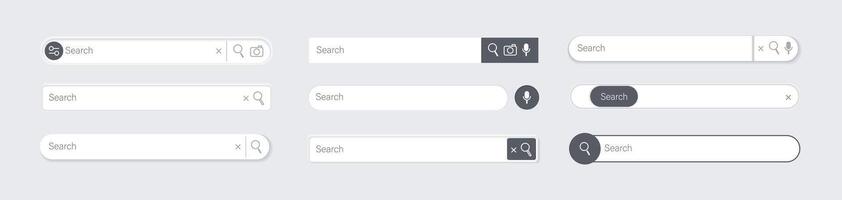Search bar 3d. Search internet box website ui, browser engine text field, navigation bar with button and icons. Interface light element templates with shadow. isolated set vector