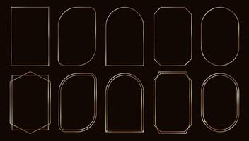 Golden frame. Art deco gold geometric frames, luxury rectangular linear borders for wedding invitation, minimalistic aesthetic. Shiny vintage subtle banner border set vector
