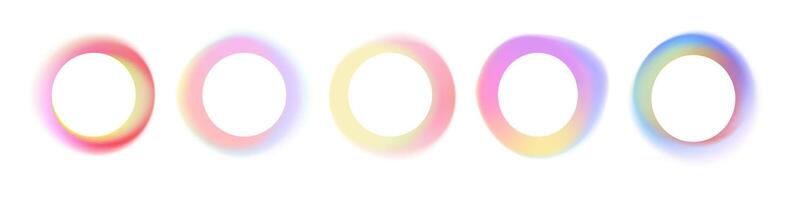 Gradient circle frame. Abstract fluid color round banners with text space. Glowing neon iridescent color around circles. Vibrant rounded blurred frames. isolated set vector