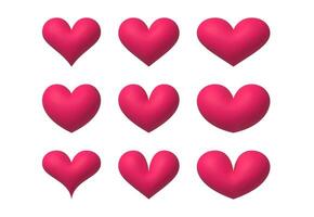 3d heart. Realistic red heart balloons in various shape. Romantic inflated purple hearts isolated elements for valentines and mother day card, wedding invitation. set vector