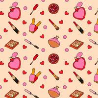 colorful pattern for fabric with cosmetics and perfumes, hand-drawn in cartoon style. vector
