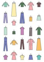 Set of colored clothing icons on white background vector