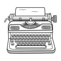 An old typewriter is shown in a black and white drawing vector