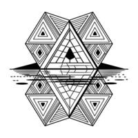A black and white drawing of a triangle with a lake in the background vector