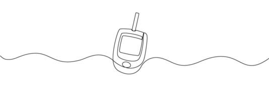 Continuous single line drawing of a glucometer for monitoring blood sugar . Minimal editable drawing of a single line of medical equipment for diabetes treatment. World Diabetes Day. vector
