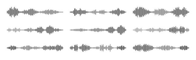 Sound waves of voice audio message recordings, . Podcast sound wave for online audio broadcasting. set of music symbols, for music player and voice audio messages. illustration vector