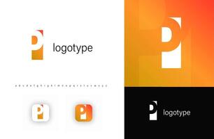 Minimalist monogram letter P logo with angular cutout style and negative space effect, logo kit template with alphabet. illustration vector