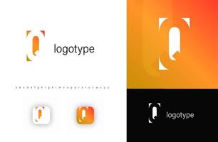 Minimalist monogram letter Q logo with angular cutout style and negative space effect, logo kit template with alphabet. illustration vector
