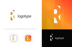 Minimalist monogram letter R logo with angular cutout style and negative space effect, logo kit template with alphabet. illustration vector