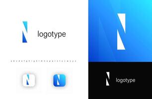 Minimalist monogram letter N logo with angular cutout style and negative space effect, logo kit template with alphabet. illustration vector