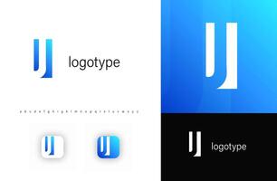 Minimalist monogram letter J logo with angular cutout style and negative space effect, logo kit template with alphabet. illustration vector