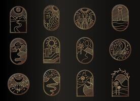 A collection of 12 golden celestial icons, perfect for adding a touch of elegance to your designs. vector