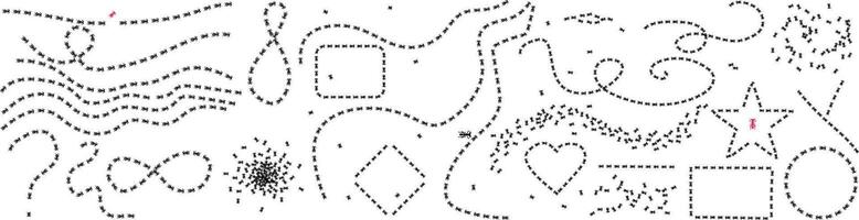 Collection of Ant Trails in Various Shapes. Insect Path Illustration on White Background. illustration in flat simple style. vector