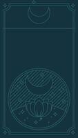 Mystic social media story template featuring a moon, lotus, and starry accents in a dark teal minimalist style. vector