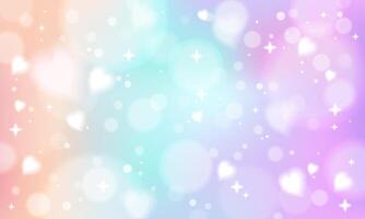 Rainbow bokeh mesh cover with stars and hearts. Ethereal heavenly horizontal background for social media. Stock illustration in realistic style. vector