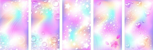 rainbow surreal stories background set. Holographic anime style design. Design with mesh. Stock illustration in abstract style. vector