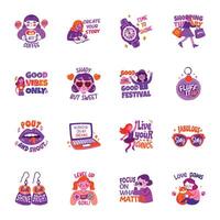 Bundle of Flat Style Girly Life Stickers vector