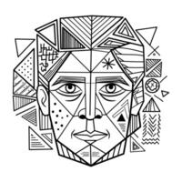 A black and white drawing of a man's face with geometric shapes vector