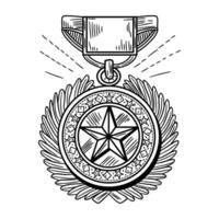 A medal with a star on it in a sketch style vector