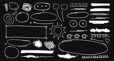Hand drawn scribble element collection isolated on black background. illustration vector