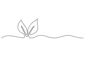 One continuous line drawing of a leaf with a line. illustration vector