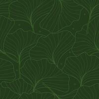 Seamless pattern hand- drawn gingko leaf on green background. illustration vector