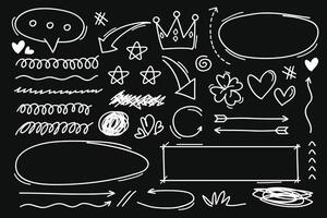 Pen line doodle element isolated on black background. Hand drawn doodle style collection. vector