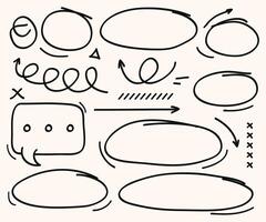 Doodle style collection of arrows, bubble chat,spring and circles collection. vector