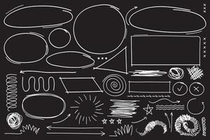 Scribble hand drawing elements collection isolated on black background. illustration vector