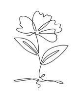 Rose single line art with leaves and growing sprout . illustration.One continuous line art. vector