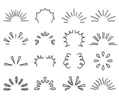 Doodle hand-drawn line sparkles and rays. Lines confetti, sun burst, decorative effect surprise elements. Sketch comic celebrating splash and sign. set vector