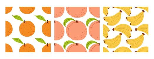 Colorful fruit patterns featuring oranges, peaches, and bananas in a cheerful layout vector