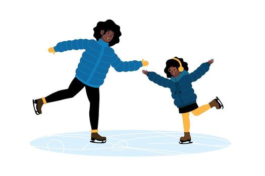 Enjoying ice skating with family on a winter day at a local rink vector
