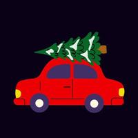 Car transporting a Christmas tree during the holiday season vector
