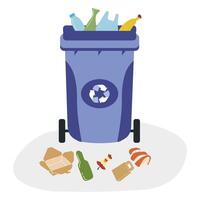 Recycling bin filled with assorted waste materials in a clean environment vector