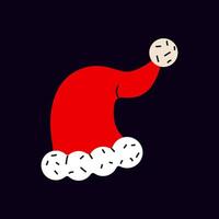 Festive red santa hat with white trim and a fluffy pom-pom on a dark background vector
