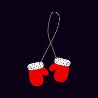 Bright red mittens hanging together with a simple design against a dark background vector