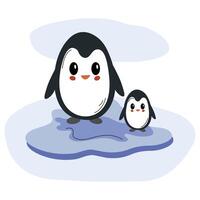 Two cartoon penguins standing on an icy surface in a playful winter setting vector