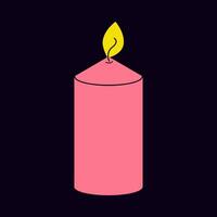 Bright pink candle with a yellow flame on a dark background creating a warm ambiance vector