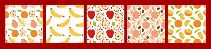 Bright and colorful fruit patterns featuring various designs and vibrant colors on display vector