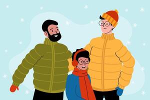 Family enjoying a winter day outdoors in colorful jackets with joy and laughter vector