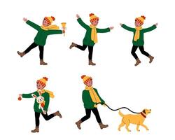 Enjoying winter activities with a dog in a festive atmosphere vector