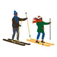 Skiing in the mountains during winter with friends enjoying the snow vector