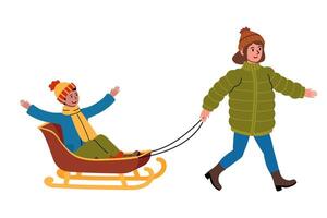 Children enjoy sledding in winter wonderland with joy and laughter vector