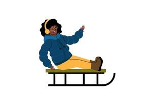 Child enjoying a fun day sledding in winter with a joyful expression and playful demeanor vector