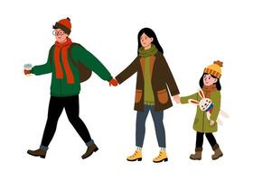 Family enjoying a winter walk together while holding hands in a cozy atmosphere vector